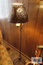Vintage style floor lamp with punched tin shade