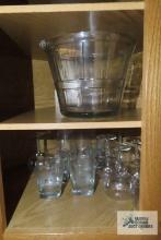 Large ice bucket, cocktail glasses and stemware