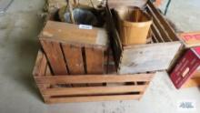 Lot of wooden crates and fruit baskets