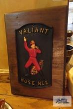 Valiant Hose No. 2...cast iron plaque on wooden board