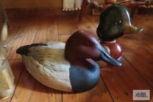 Bob Hayden wooden duck figurine, has been repaired. plastic duck decoy.