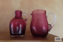 pink glass miniature jug and creamer