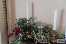 Baldwin brass candlesticks and brass trivet with candle holder
