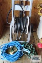 Hose reel with hose, flex hose, Zero-G hose, and sprayers