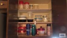 Assorted plastic ware and travel mugs