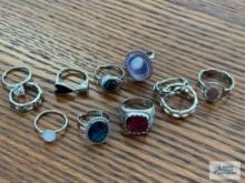 Costume jewelry silver colored gemstone rings