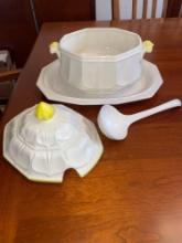 Serving bowl, lid & tray with ladle
