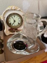 Glass decorative, binoculars, and clocks