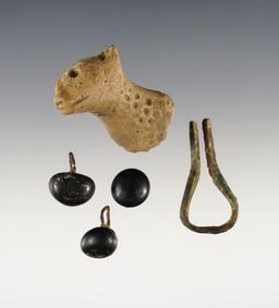 Group of 5 artifacts recovered at the Power House Site in Lima, New York. Largest is 1 5/16".