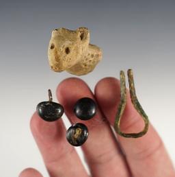 Group of 5 artifacts recovered at the Power House Site in Lima, New York. Largest is 1 5/16".