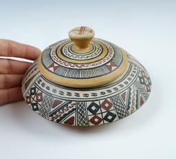 Excellent paint work on this contemporary 5" wide Lidded Southwestern Jar.