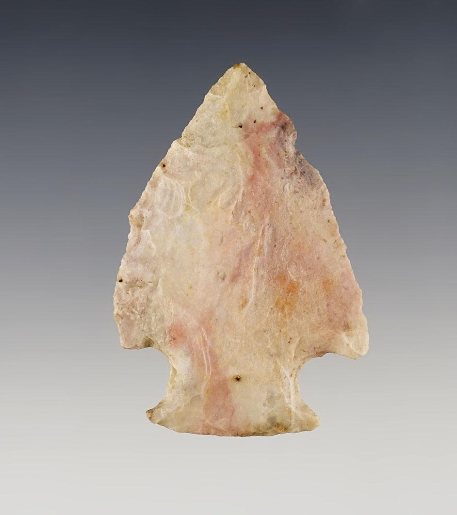 2 5/8" Hopewell made from attractive pink and cream Flint. Found in Muskingum Co., Ohio.