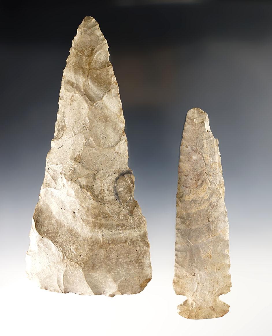 Pair of artifacts made from Bayport Chert. Found in Allen Co., Indiana. The largest is 6 13/16".