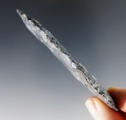 Thin 3 5/8" Leaf Blade made from Coshocton Flint. Found in Holmes Co., Ohio.