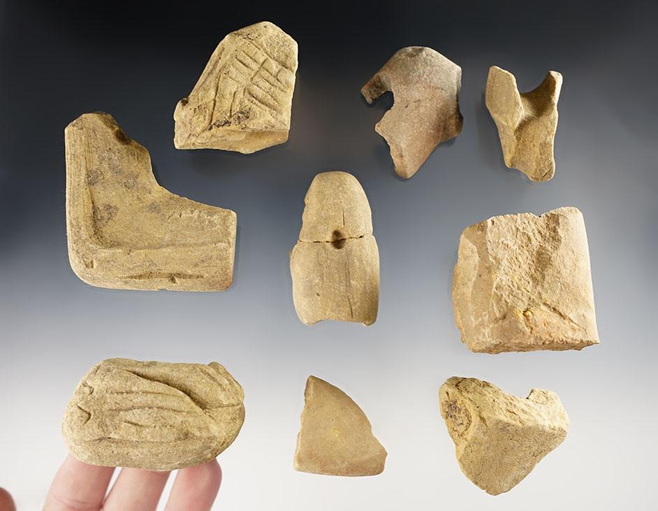Set of 9 Sandstone Pipe fragments for study. Found in Kentucky and Indiana.