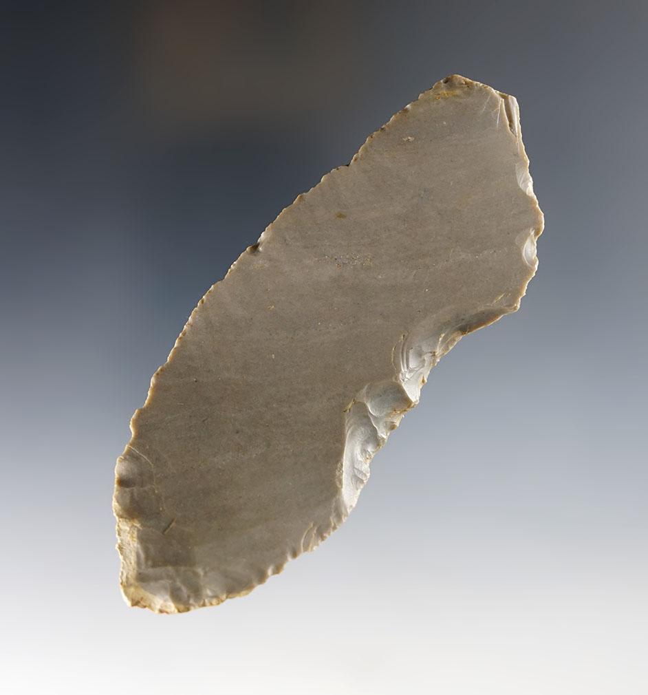 4 5/16" Paleo Uniface Knife made from patinated Hornstone. Found in Southern Kentucky.