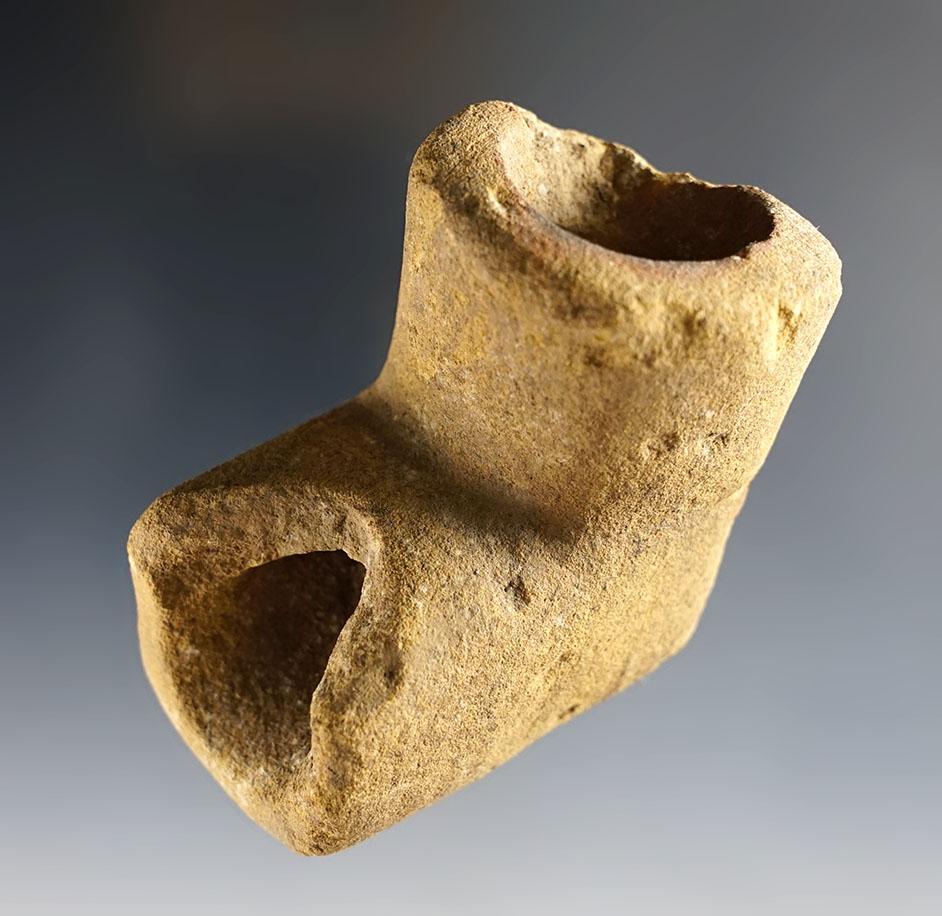 2 3/4" by 2 1/2" Sandstone Elbow Pipe - Newhouse Site, West Harrison, Dearborn Co., Indiana.
