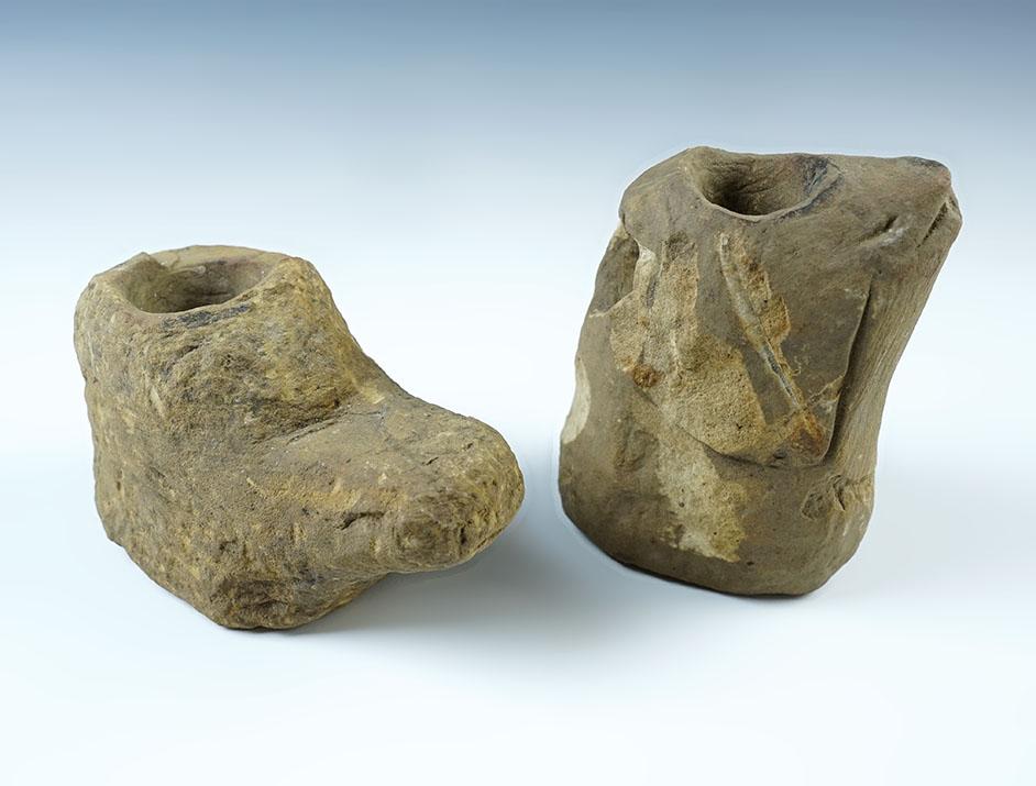 Pair of large Sandstone Effigy Pipes that were field found in Indiana.