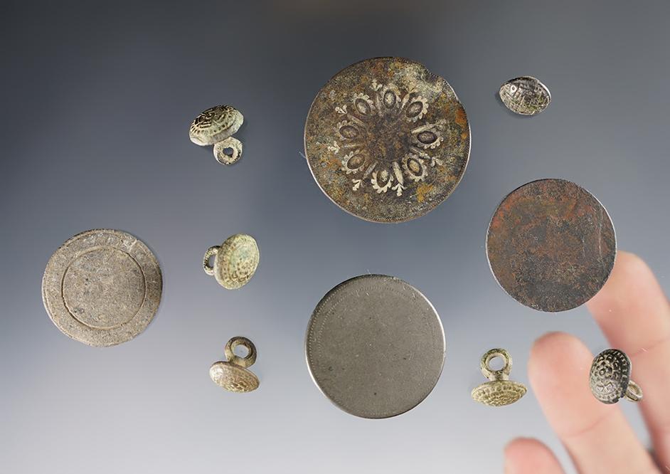 Set of 10 Buttons including 9 Brass and 1 Pewter. Power House Site in Lima, New York.