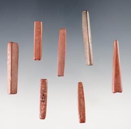 Nice set of 7 Catlinite Tube Beads. Townley Reed Site, Geneva, New York. Circa 1710-1745.