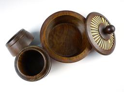 Contemporary but nice! Pair of wood and quillwork lidded bowls made in Ethiopia.