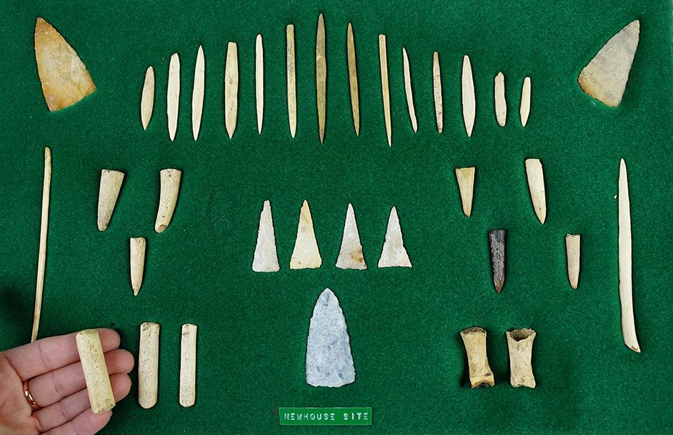 Large group of assorted artifacts recovered at the Newhouse Site in Dearborn Co., Indiana.
