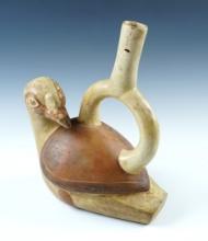 7" wide x  9" tall Moche IV avian Effigy stirrup Bottle recovered in S. America.