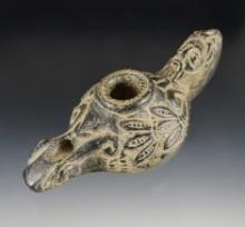 5 5/8" heavily patinated and nicely carved stone oil lamp from Southeast Asia.