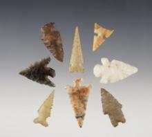 Set of 8 nice points found in the Southwestern U.S. The largest is 1 1/2".