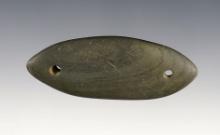 3 1/4" Elliptical Gorget made from Glacial Slat. Recovered in Wood Co., Ohio. Davis G-8 COA.