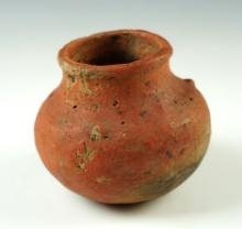 3 3/4" wide x 3 1/4" tall Mississippian Miniature Jar with three nodes on the shoulder covered in ol