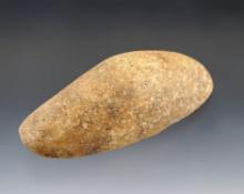 3 3/8" Scooped Boatstone - yellow Quartzite. Found in Fulton Co., Ohio. Ex. Archie Diller.