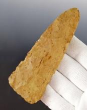 4 5/16" Knife made from tan chert that is well patinated. Jackson Co., Illinois. Bennett COA.