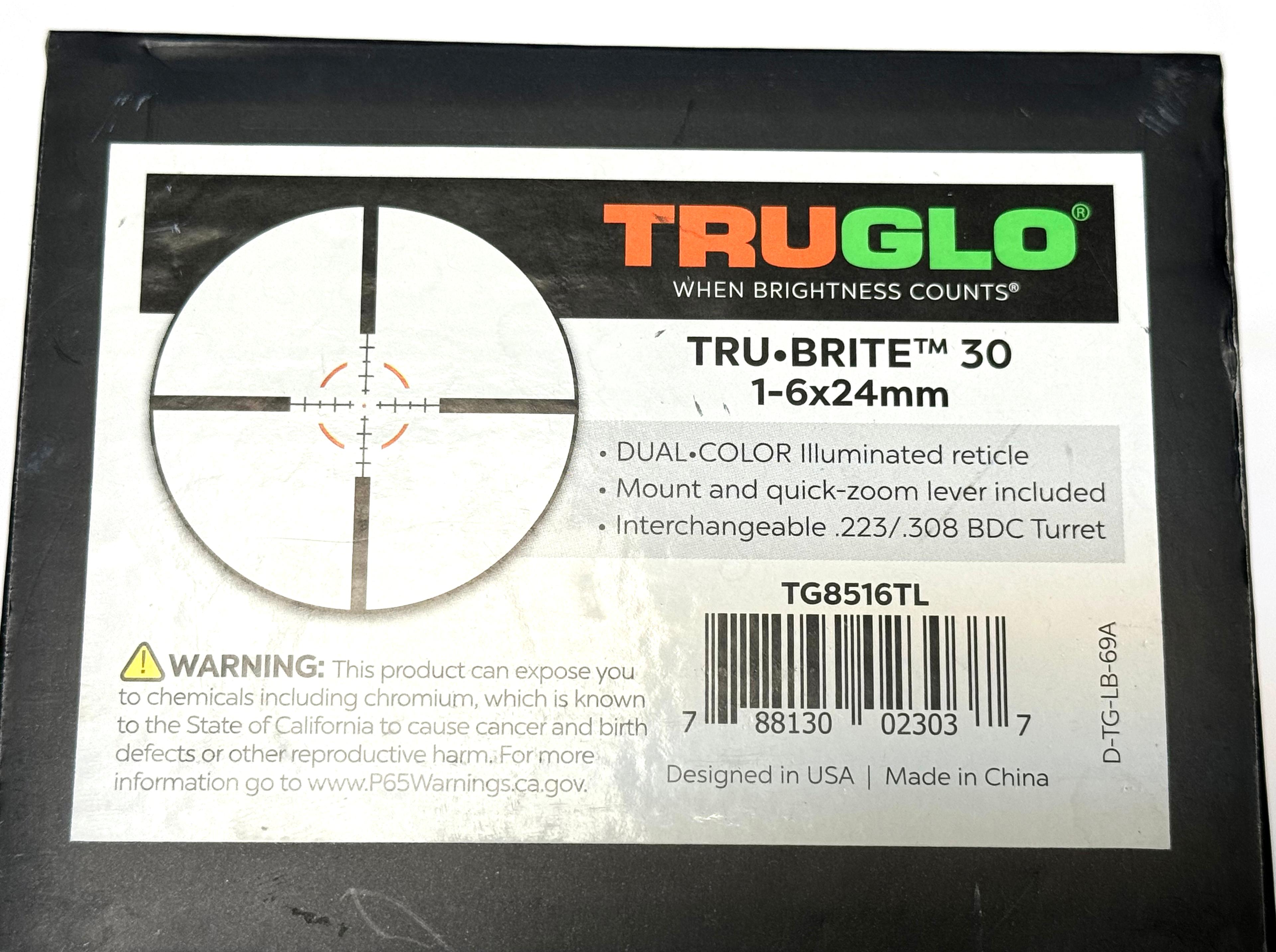 NIB TruGlo Tru-Brite 30 1-6x24 Dual Color Illuminated Scope with Mount