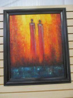 Framed "Maasai Tribe Warriors" Oil on Canvass Painting Signed Andy