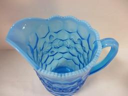 Blue Opalescent Strawberry Blossom Pitcher