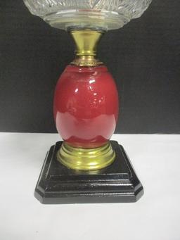Vintage Burgundy Pedestal Oil Lamp