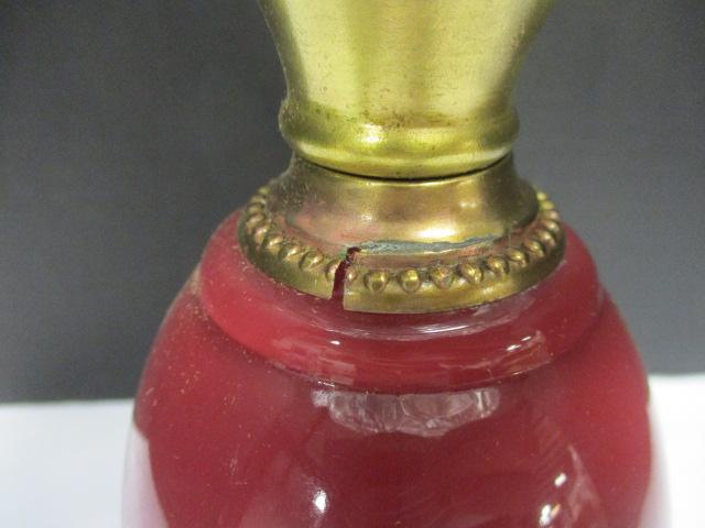 Vintage Burgundy Pedestal Oil Lamp
