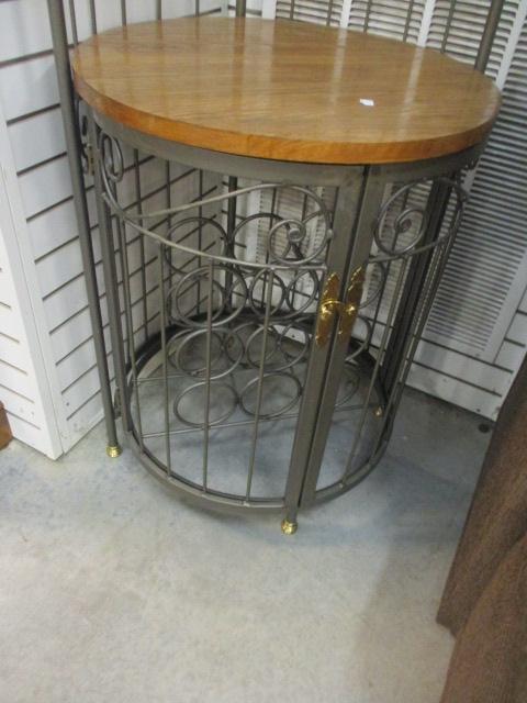 Round Wrought Iron Dry Bar with Wood Top