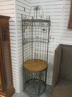 Round Wrought Iron Dry Bar with Wood Top