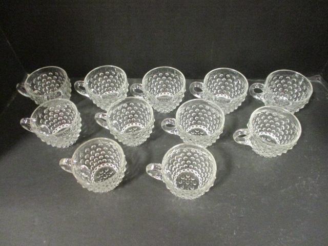 11 Clear Hobnail Punch Cups
