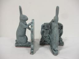 Pair of Painted Rabbit Cast Metal Bookends