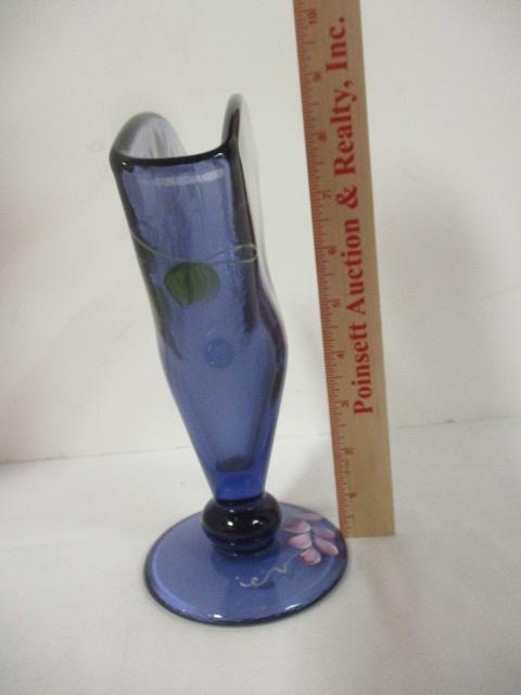 Signed Fenton Handpainted Amethyst Squash Vase