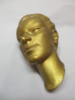 1930's Woman's Face Art Deco Cast Metal Wall Plaque By Frankart 7"