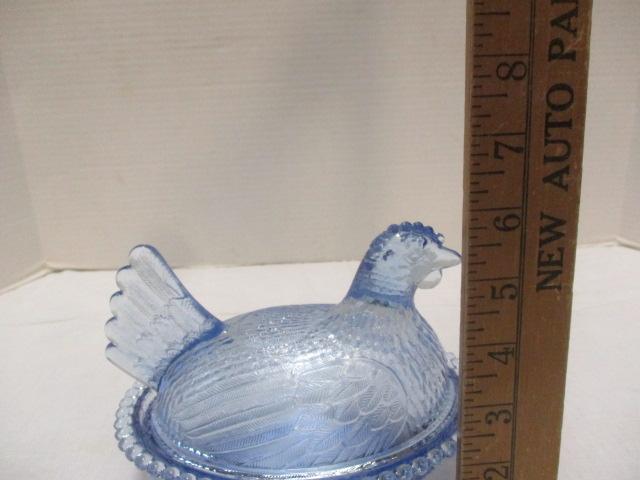 Blue Glass Hen on Nest