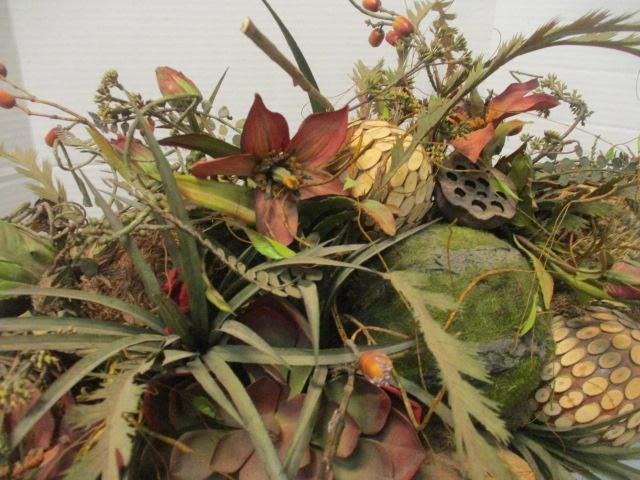 Large Dried Floral Arrangement in Grape Vine Basket