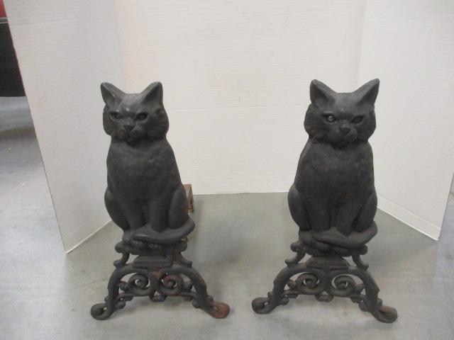 Pair of Cast Iron Cat Andirons