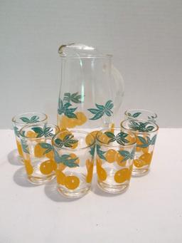 Federal Glass Juice Pitcher with Six Glasses