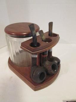 Antique Pipes with Pipe Stand and Cleaning Supplies