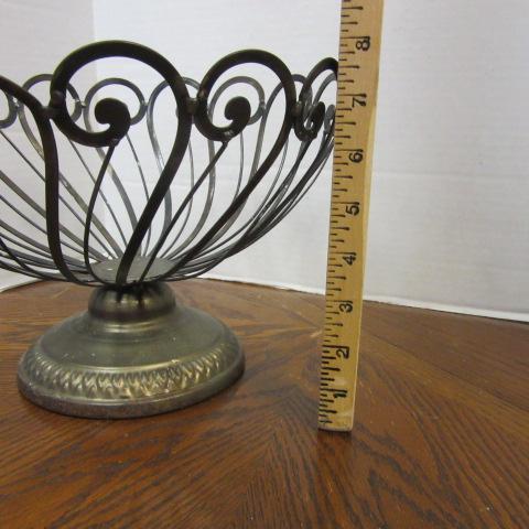 Bronzed Metal Footed Centerpiece and Flatware Table Caddy